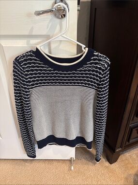 LOFT Navy and White Striped Knit Sweater